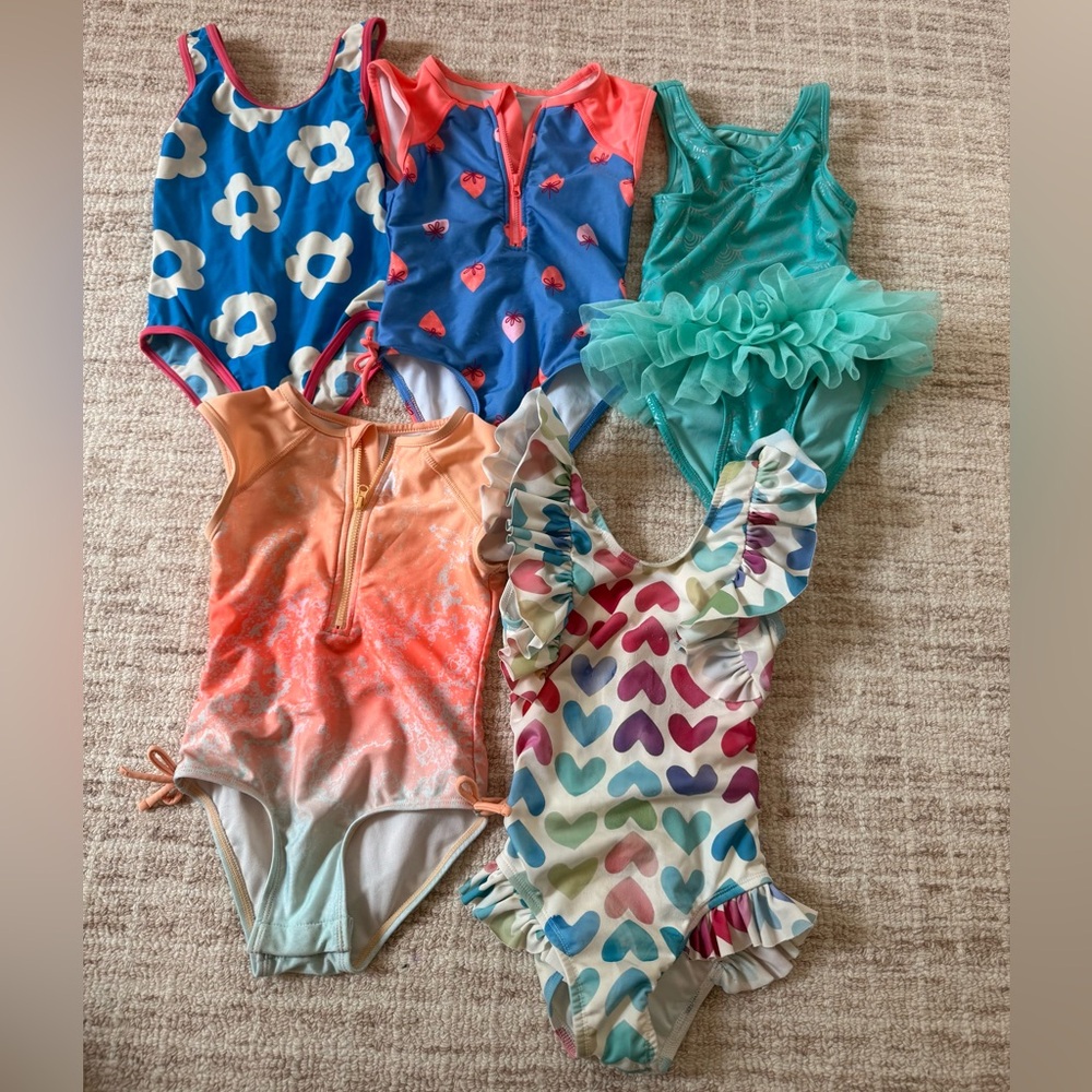 Toddler Girl Colorful One Piece Swimsuit Set - 5 bathing suits - 4T